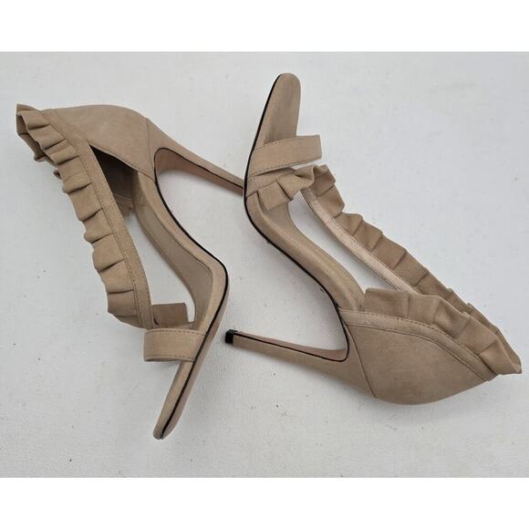 NEW SCHUTZ Aimme Ruffle Heel Sandal D'Orsay Honey Beige SZ 8 B MSRP $220 - Picture 5 of 10